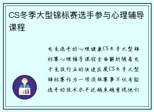CS冬季大型锦标赛选手参与心理辅导课程