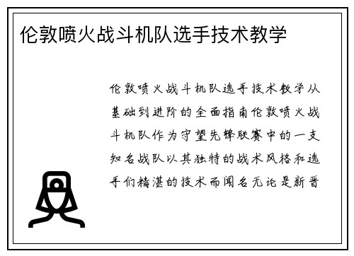 伦敦喷火战斗机队选手技术教学