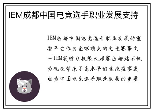 IEM成都中国电竞选手职业发展支持