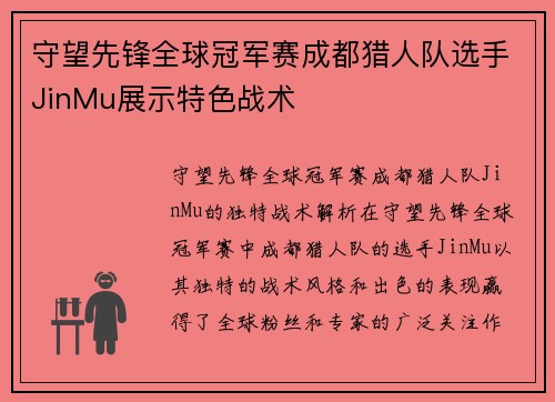 守望先锋全球冠军赛成都猎人队选手JinMu展示特色战术