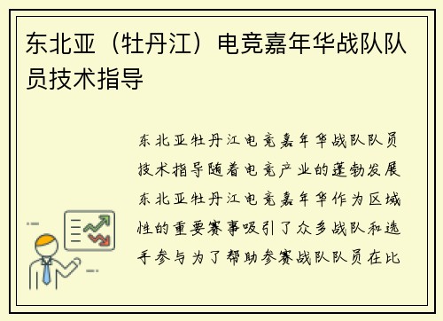 东北亚（牡丹江）电竞嘉年华战队队员技术指导